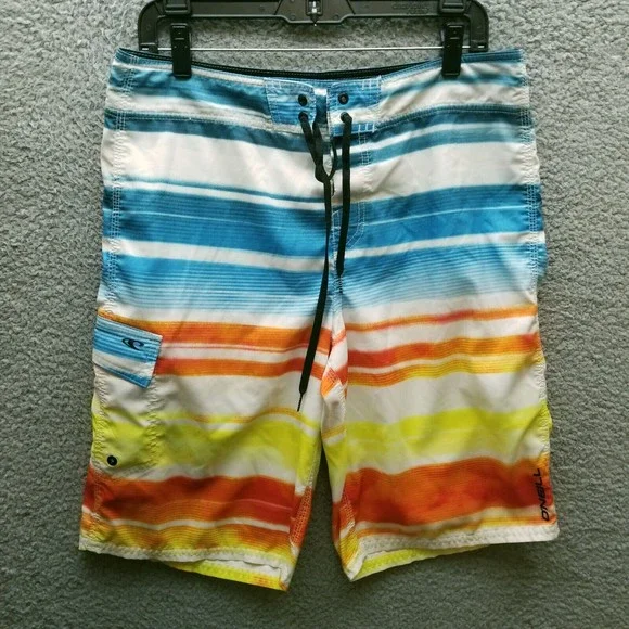 O'Neill Men's 32 Striped Multicolor Board Shorts Swimwear 33.25" 10.5" 11.5" - Picture 1 of 8